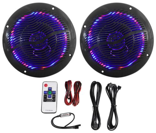 Rockville rmc65lb 6.5&#034; 600w 2-way black marine speakers w/multi color led+remote