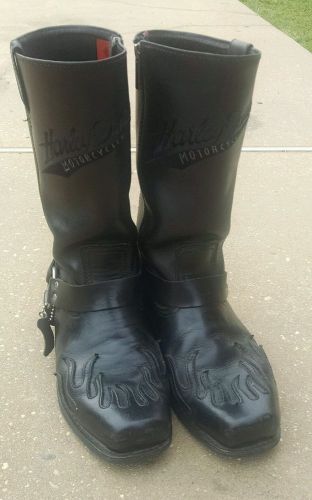 Harley davidson men&#039;s harness boots flame black embroidered logo size 10 biker