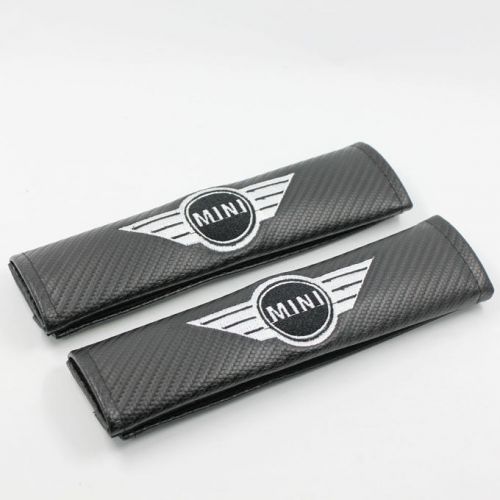 A pair carbon fiber logo seat belt cover shoulder pad pads fit for mini cooper