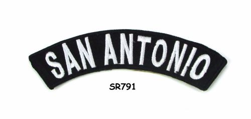 San antonio white on black small rocker iron on patches for biker vest jacket