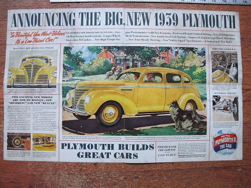 1939 plymouth dealers sales brochure sales literature advertising poster 21 x 13