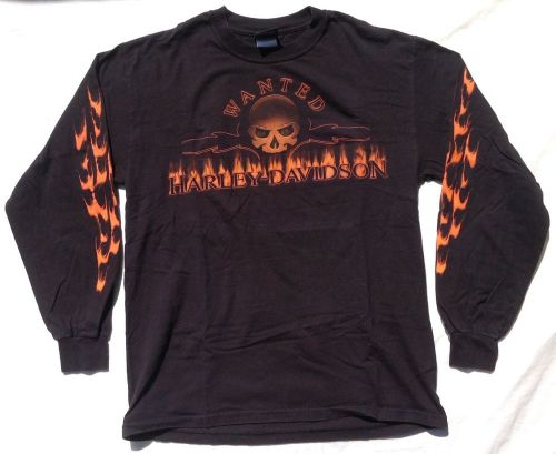 Harley davidson t-shirt skull in flames javelina. boerne,  tx. black medium