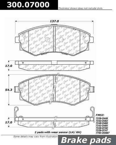 Centric 300.07000 brake pad or shoe, front-premium semi-met pads w/shims