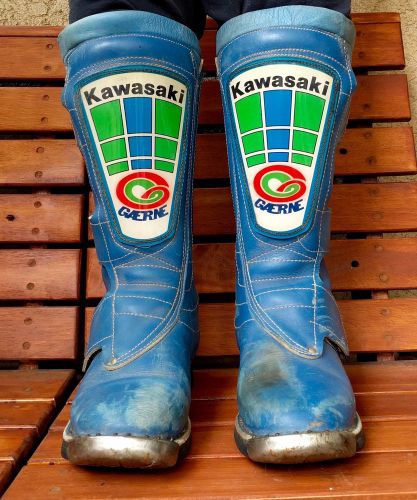 Vintage gaerne kawasaki blue motocross off road motorcycle boots mens size 9