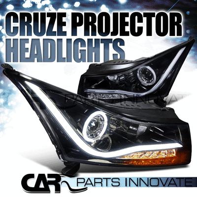 Glossy piano black 11-13 cruze tinted led halo projector headlights+led signal