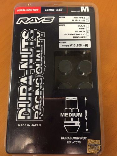 Rays w421215b dura nut medium 42mm  m12 x p 1.5 black (set of 20)