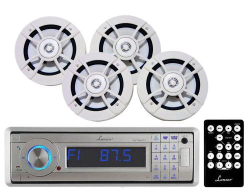 Lanzar am fm bluetooth cd usb marine radio, 4 white kenwood 6.5&#034; 100w speakers