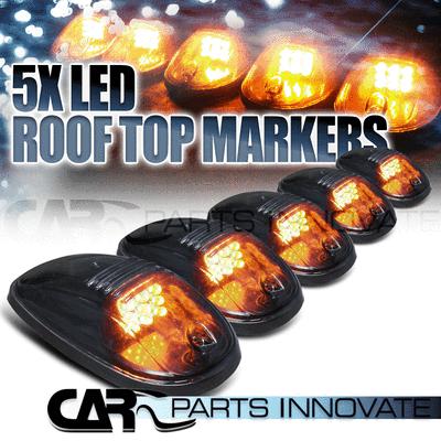 5 pcs truck pickup smoked amber led cab roof running marker lights lamps