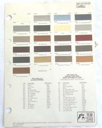 1983 cadillac r-m color paint chip chart book all models