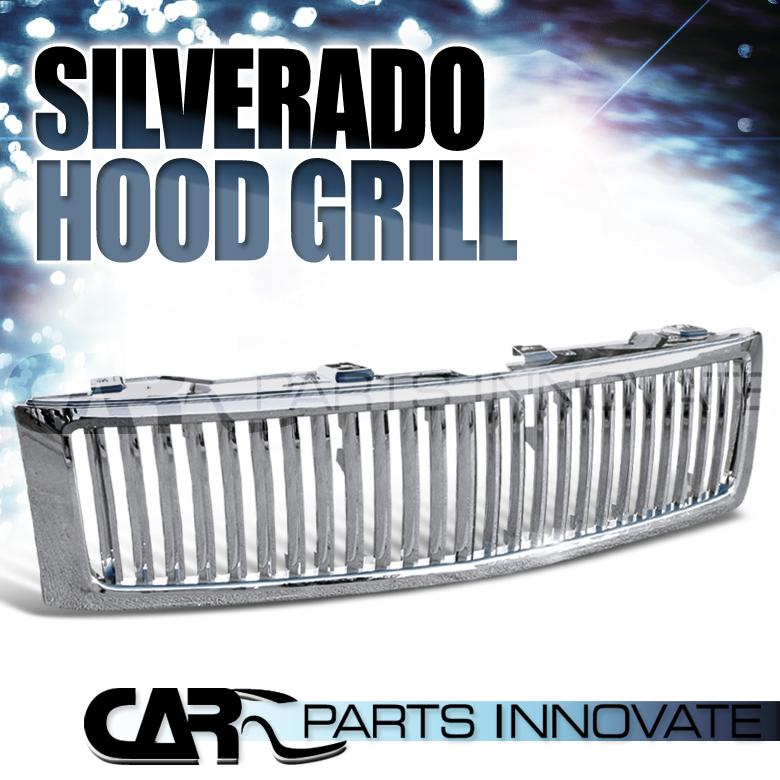 Chevy 07-12 silverado 1500 pickup vertical chrome front bumper hood grille