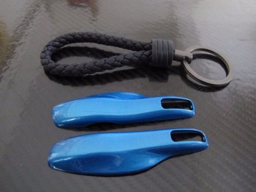 Black pu key chain + 2pcs blue remote fob cover key case trim for porsche macan