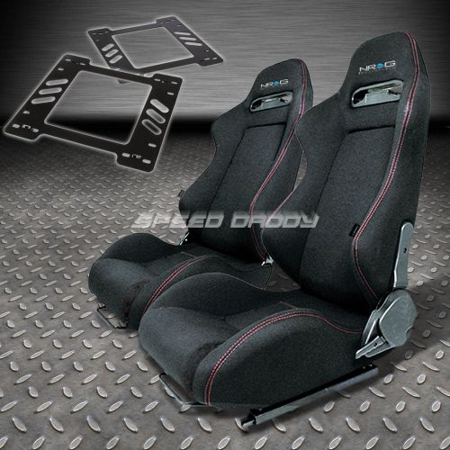 Pair nrg type-r style black cloth racing seat+bracket for 78-88 monte carlo a/g