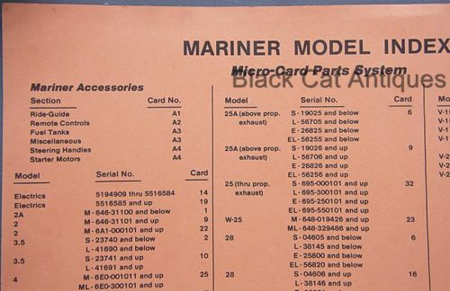 Original mariner model index chart - micro-card parts system jan 1983