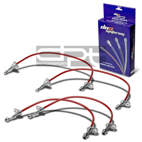 4-pcs f+r stainless steel hose brake line for 90-93 acura integra da9/db2 red