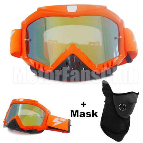 Orange motorcycle motocross helmet goggles eyewear colorful glasses with mask