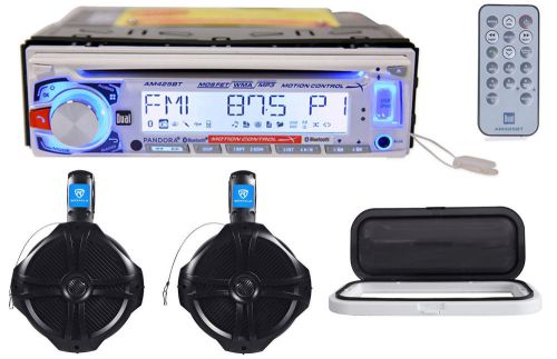 Dual am425bt boat cd radio w/bluetooth/iphone+splash guard+2) wakeboard speakers