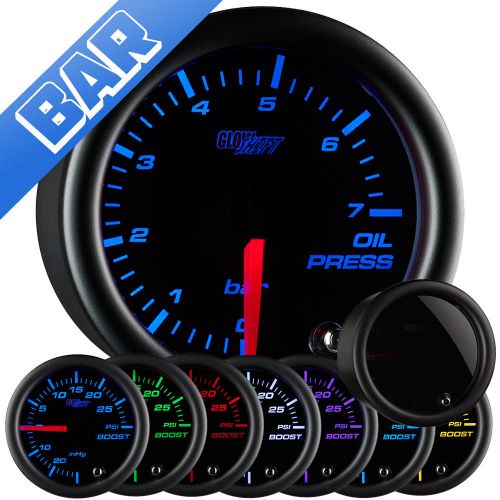 52mm glowshift 7 color led bar oil pressure gauge w. tinted lens