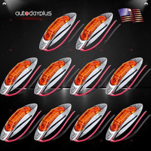 10pcs amber truck trailer side fender marker clearance light chrome housing 3led