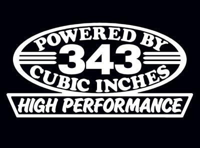 2 high performance 343 cubic inches decal set hp v8 engine emblem stickers