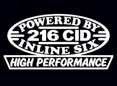 2 high performance 216 cid decal set hp inline straight 6 engine emblem stickers