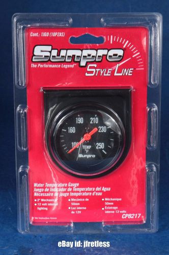 Sunpro 2&#034; mechanical water temperature gauge black black bezel new cp8217 1jgo