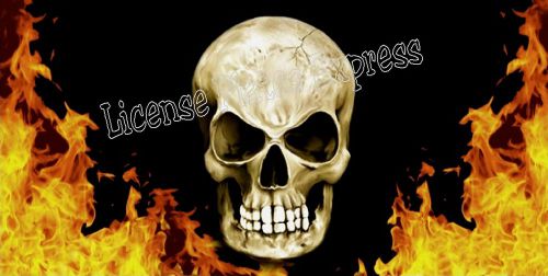 Personalized monogrammed custom license plate auto car tag flames skull