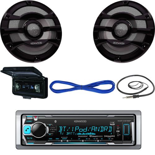 Kmr-m315bt bluetooth usb marine radio, antenna, cover, 8&#034; 300w speakers &amp; wiring