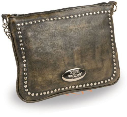 Milwaukee leather ladies chain strap riveted shoulder bag w/ gun pocket  brown