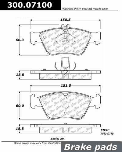 Centric 300.07100 brake pad or shoe, front-premium semi-met pads w/shims