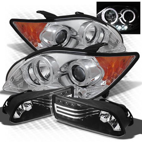 08-10 tc chrome halo led projector headlights + black fog lights w/led combo set