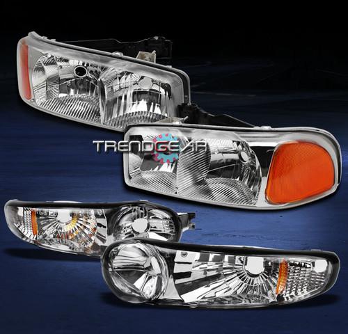 00-06 gmc yukon sierra denali crystal head light lamp+bumper signal chrome/amber