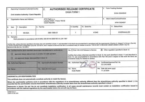 Bendix/king kn 62a - p/n 066-1068-01 - oh - easa f1