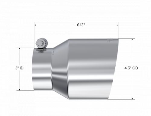 Mbrp polished round single wall angle cut muffler tip (3&#034; in, 4.5&#034; out, 6.13&#034; l)