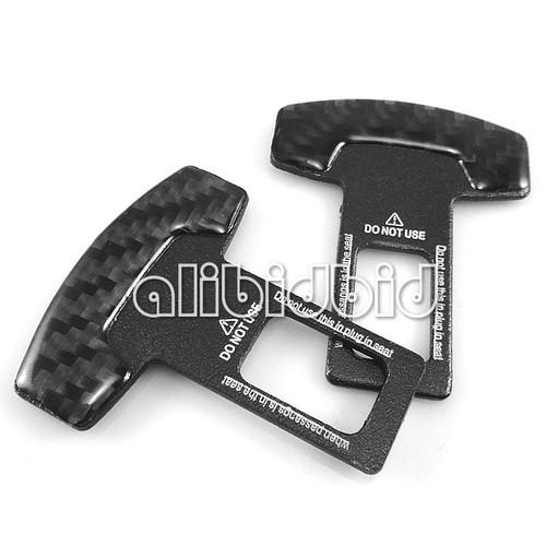 2x universal real carbon fiber car safty seat belt buckle alarm canceller