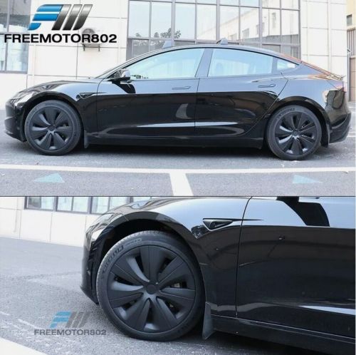 Fits 2024 tesla 3 s style 4pcs 18 inch wheel cover hub caps rim matte black abs