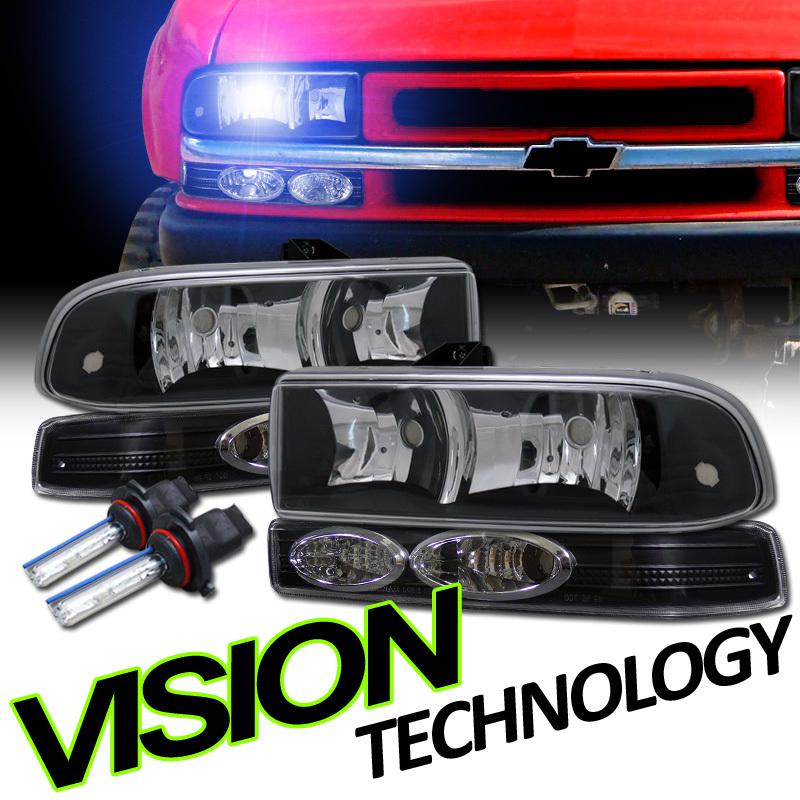 8000k xenon hid 98-05 s10/blazer jdm black head lights+turn signal bumper lamps