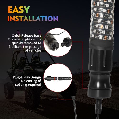 2pcs 3ft spiral led fat whip light rgb chasing antenna lighted whips for utv atv