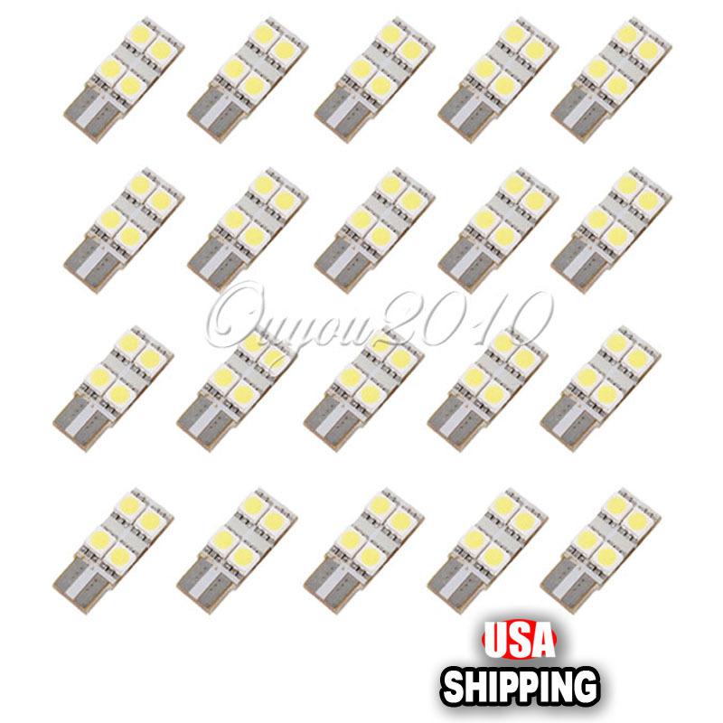 20x car 194 t10 168 w5w white wedge dashboard 4 smd 5050 led light lamp bulb us