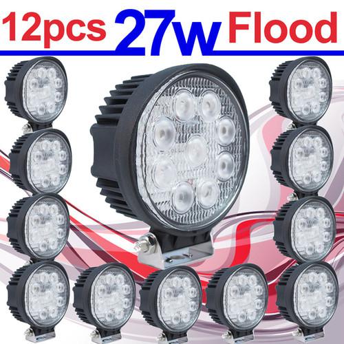 12x 27w round flood led off road work light lamp 12v 24v car truck 4wd 4x4 suv