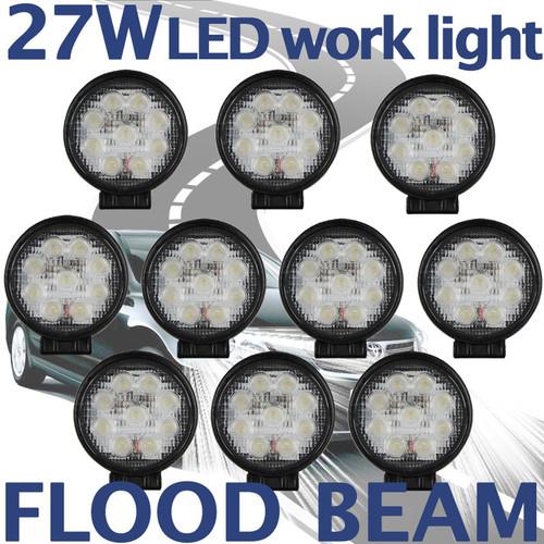 10x 27w round led work light flood lamp 12v 24v off road car boat truck 4wd 4x4