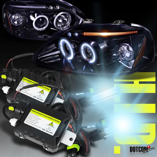 Glossy black 99-00 honda civic led halo projector headlights+hid kit h1 6000k