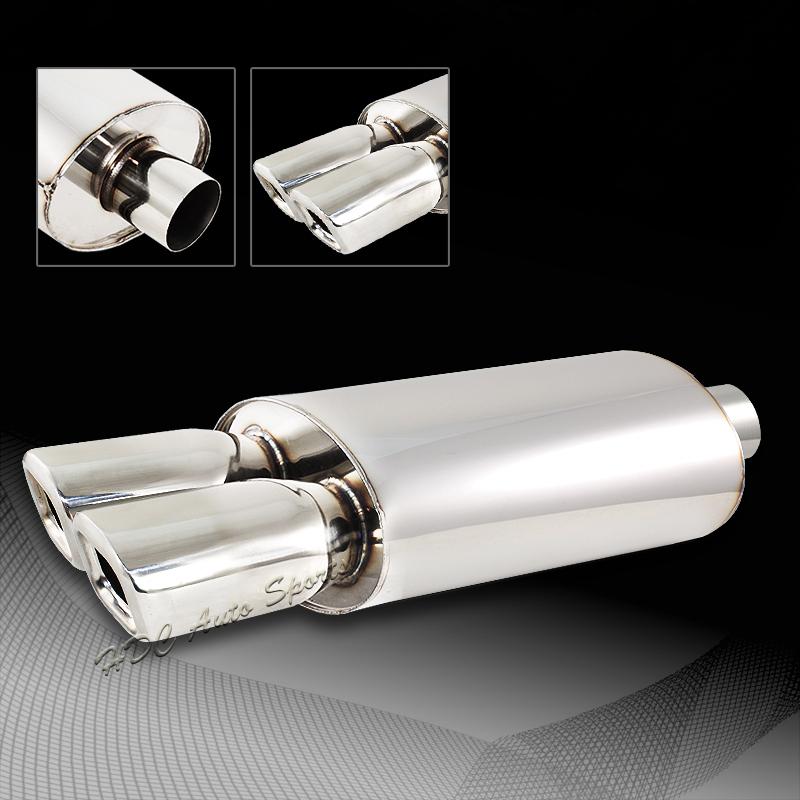Universal 3" remus style dtm dual square tip stainless steel 2.5" inlet muffler