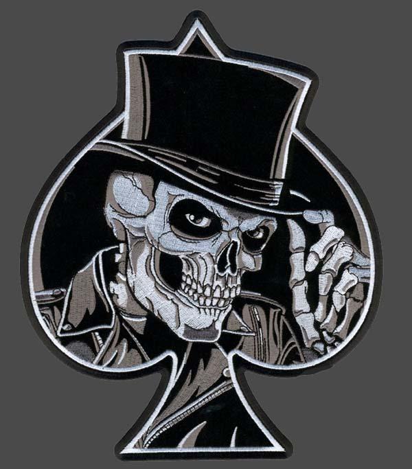 Skull spade flat hat embroidered 4 inch biker  patch