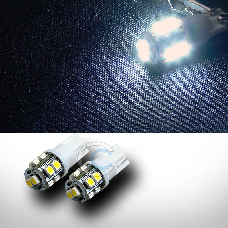 2x white t10 wedge 10x 3528 smd/smt led door/trunk/running light lamp bulb pair