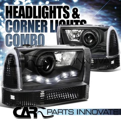 99-04 f250 f350 f450 f550 black smd drl projector headlights+corner lamps