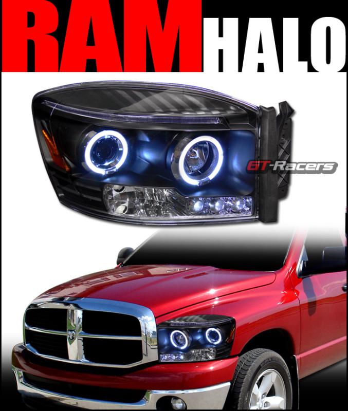 Black drl led 2*halo rims projector head lights lamps signal 2006-2008 dodge ram