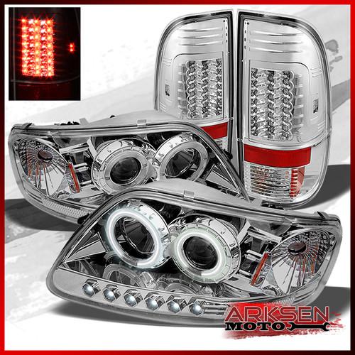 97-03 f150 dual clear ccfl halo projector headlights+ clear led tail lights