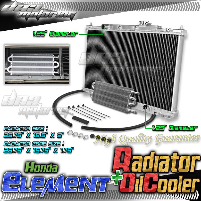 03-11 honda element at/mt 2-row full aluminum radiator+transmission oil cooler