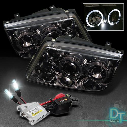 6000k slim xenon hid kit+smoke 99-05 vw jetta mk4 bora halo projector headlights