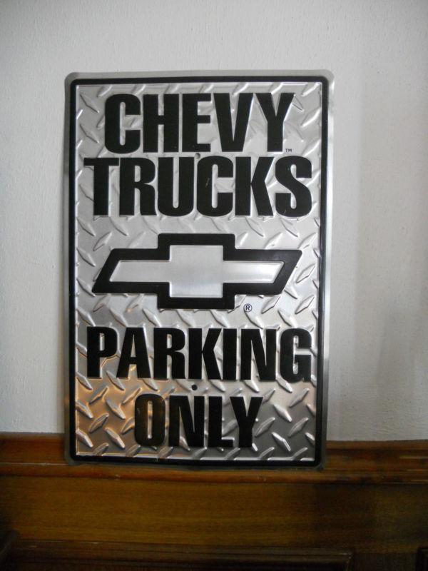 Chevy trucks parking only embossed aluminum sign chevrolet bowtie